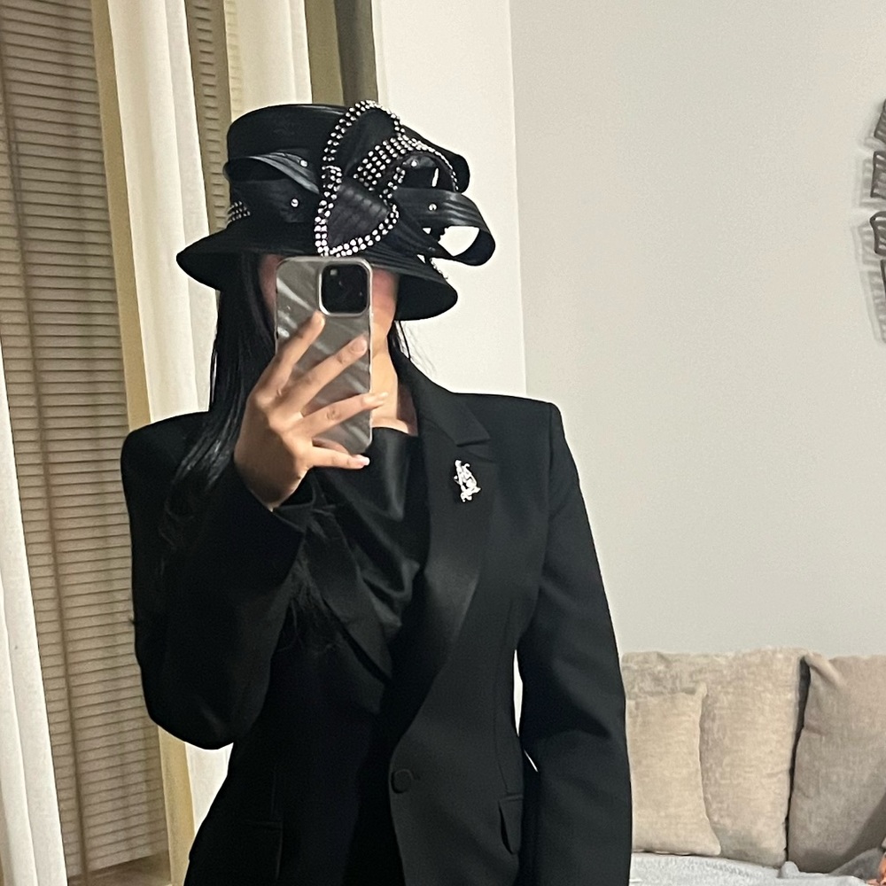 Black, silver embellished hat